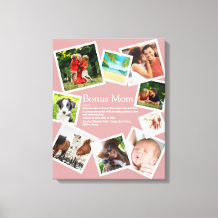 Bonus Mum Definition Blush Pink 9 Photo Collage Canvas Print