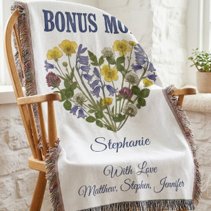 Bonus Mum Floral Heart Throw Blanket