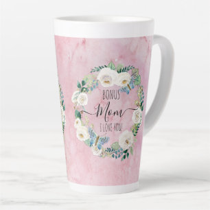 Bonus Mum I Love You Pink White Boho Floral Wreath Latte Mug