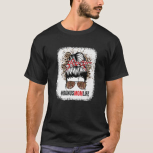 Bonus Mum Life Baseball Softball Messy Bun Leopard T-Shirt