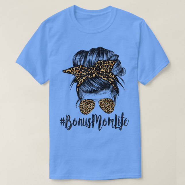 Bonus Mum Life Hair Bandanna Glasses Leopard Mothe T-Shirt (Design Front)