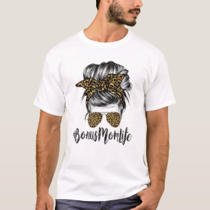Bonus Mum Life Hair Bandanna Glasses Leopard Mothe T-Shirt