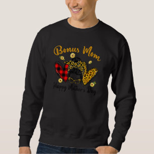 Bonus Mum Life Leopard Plaid Hearts Messy Bun Moth Sweatshirt