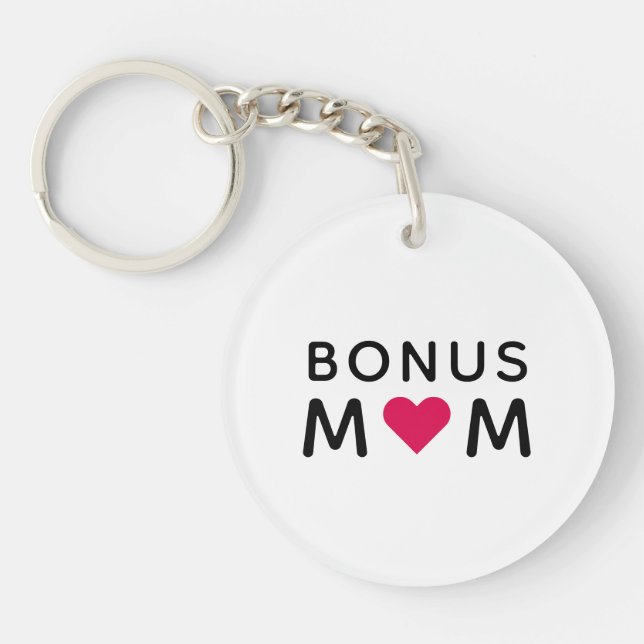 Bonus Mum | Modern Pink Heart Mother's Day Key Ring (Front)