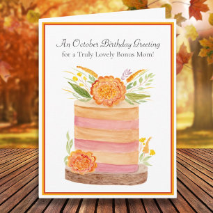 Bonus Mum October Birthday with Marigolds on Cake Card