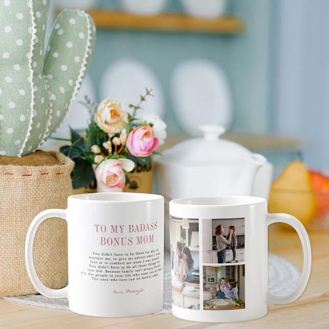 "Bonus Mum" Step Mum | Three Photo Collage Coffee Mug (Creator Uploaded)
