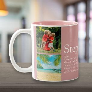 Bonus Mum, Stepmom Definition 4 Photo Collage Pink Two-Tone Coffee Mug