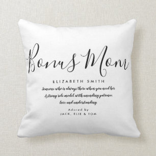 Bonus Mum Stepmom Quote Black and White Throw Pill Cushion