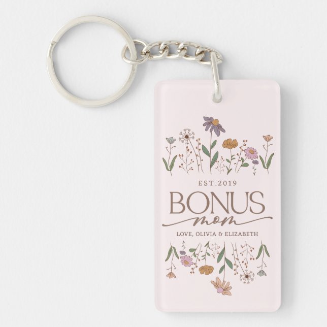 Bonus Mum Year Established Typography Photo Key Ring (Front)