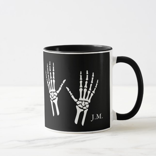 Bony Skeleton Hands Radiologist Halloween Black Mug (Right)