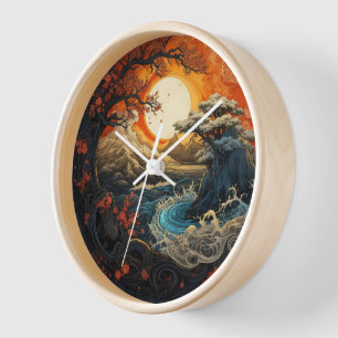 Bonzai Tree Wave Yin Yang Martial Arts Wall Clock