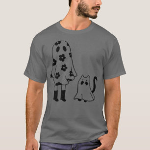 Boo and Cat Ghost Funny Halloween Hippie Costume 4 T-Shirt