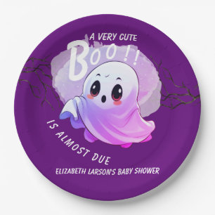 Boo Baby Shower Halloween Deep Purple Themed Party Paper Plate