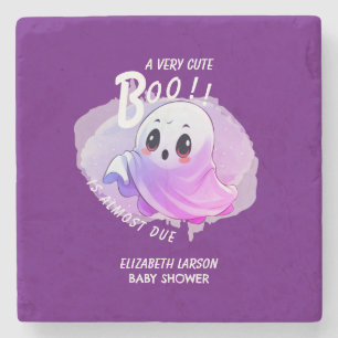 Boo Baby Shower Halloween Deep Purple Themed Party Stone Coaster