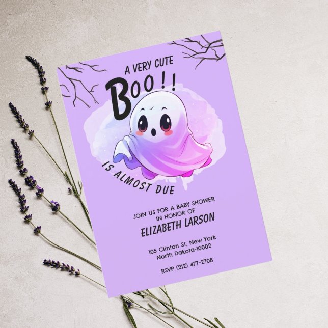 Boo Baby Shower Halloween Purple Themed Cute Party Invitation (Creator Uploaded)