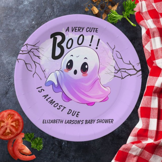 Boo Baby Shower Halloween Purple Themed Cute Party Paper Plate (Creator Uploaded)