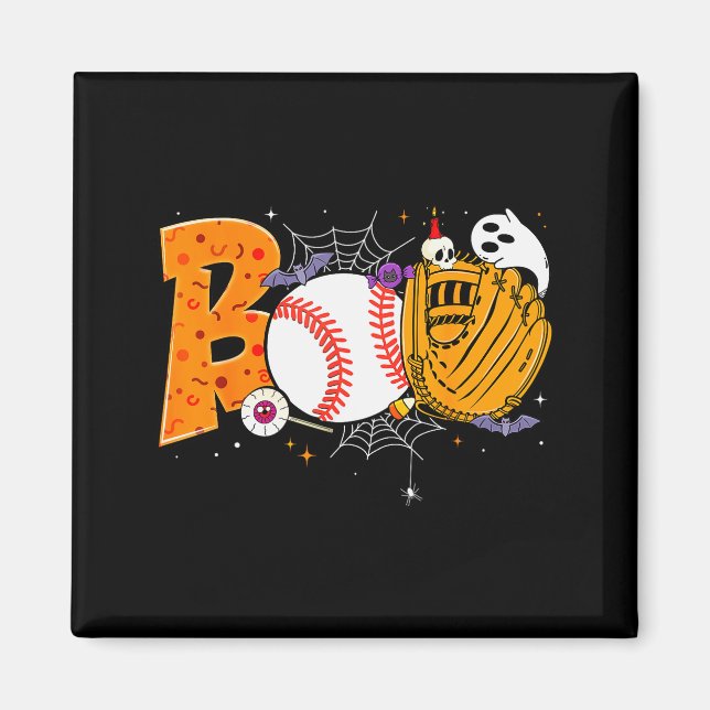 Boo Baseball Player Catcher Tcher Funny Halloween  Magnet (Front)