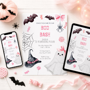 Boo Bash Pink Halloween Birthday for Girls Invitation