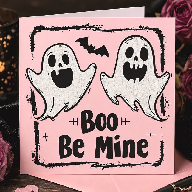 Boo Be Mine Cute Ghost Spooky Gothic Valentine Card (Creator Uploaded)