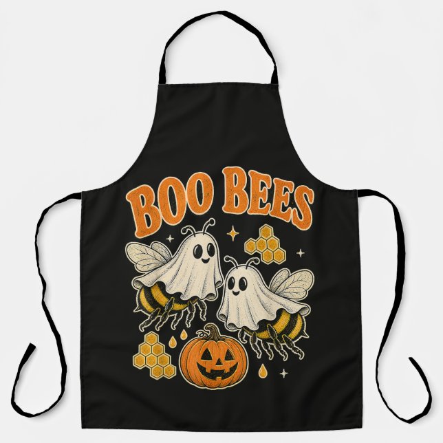 Boo Bees Funny Ghost Bee Pun Cute Halloween Apron (Front)