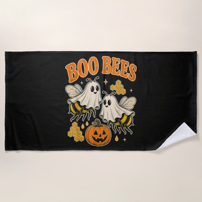 Boo Bees Funny Ghost Bee Pun Cute Halloween Beach Towel (Front)
