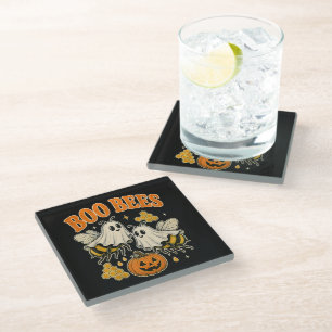 Boo Bees Funny Ghost Bee Pun Cute Halloween Glass Coaster