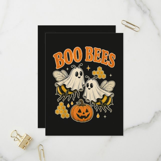 Boo Bees Funny Ghost Bee Pun Cute Halloween Invitation Postcard (Front/Back In Situ)