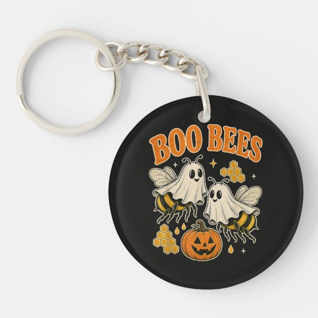 Boo Bees Funny Ghost Bee Pun Cute Halloween Key Ring (Front)