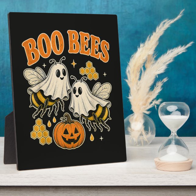 Boo Bees Funny Ghost Bee Pun Cute Halloween Plaque (Side)