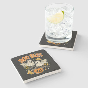 Boo Bees Funny Ghost Bee Pun Cute Halloween Stone Coaster