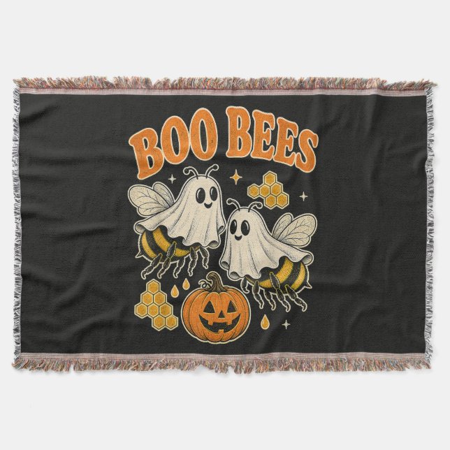 Boo Bees Funny Ghost Bee Pun Cute Halloween Throw Blanket (Front)