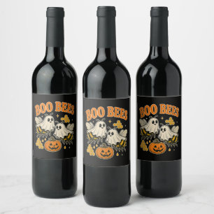 Boo Bees Funny Ghost Bee Pun Cute Halloween Wine Label