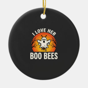 Boo Bees Halloween Ghost Bee Funny Design_1 Ceramic Tree Decoration