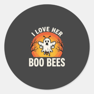 Boo Bees Halloween Ghost Bee Funny Design_1 Classic Round Sticker