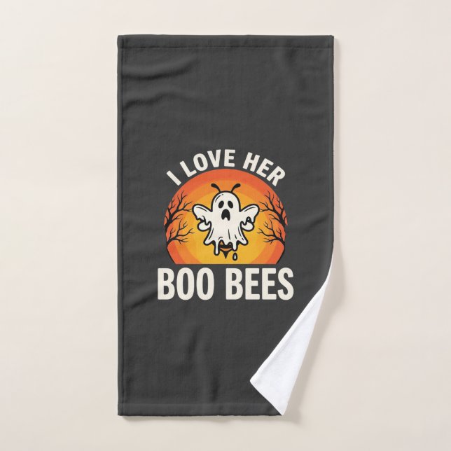 Boo Bees Halloween Ghost Bee Funny Design_1 Hand Towel (Hand Towel)