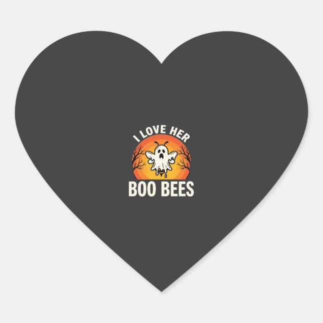 Boo Bees Halloween Ghost Bee Funny Design_1 Heart Sticker (Front)