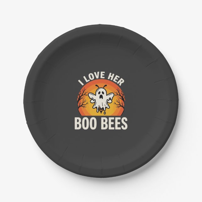 Boo Bees Halloween Ghost Bee Funny Design_1 Paper Plate (Front)