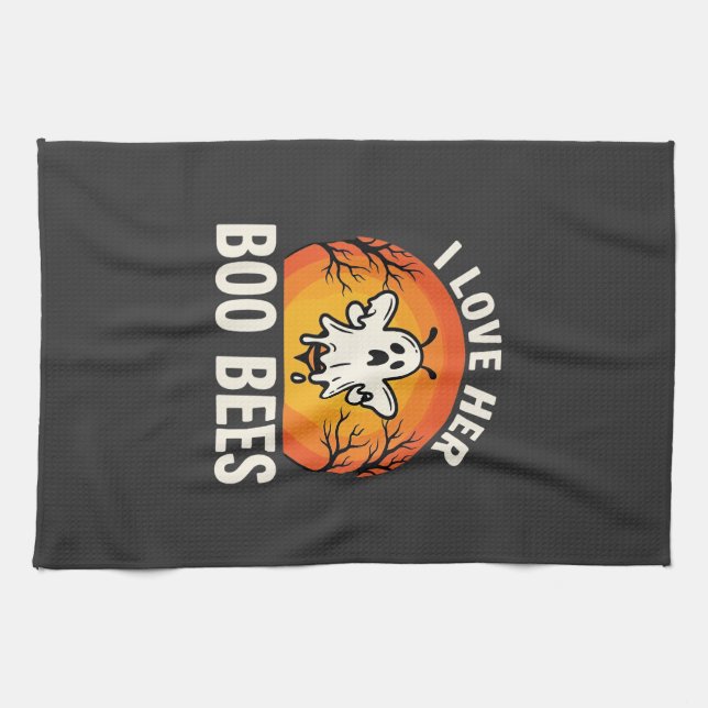 Boo Bees Halloween Ghost Bee Funny Design_1 Tea Towel (Horizontal)