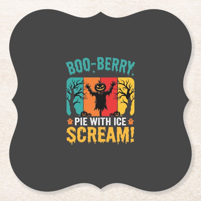 Boo-Berry Pie Halloween Ice Scream Design Paper Coaster (Front)