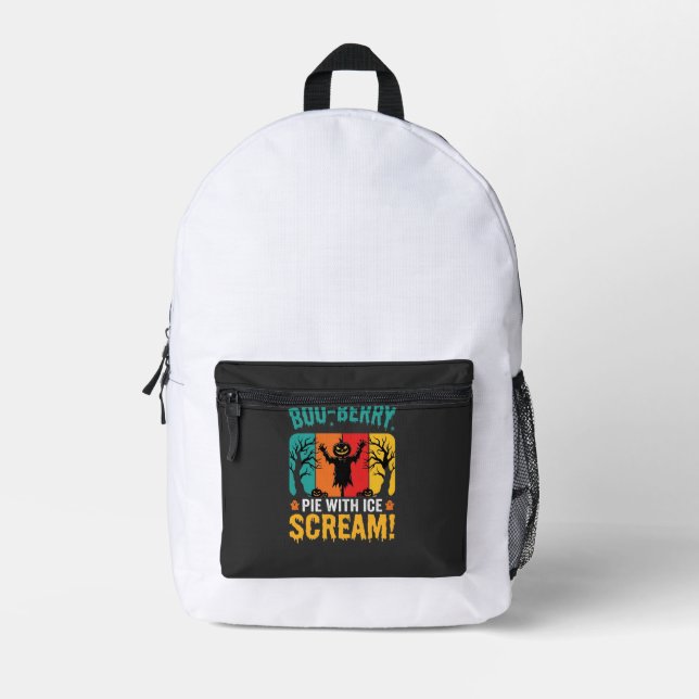 Boo-Berry Pie Halloween Ice Scream Design Printed Backpack (Front)