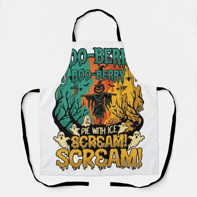 Boo Berry Pie Ice Scream Pumpkin Scarecrow Hallowe Apron (Front)