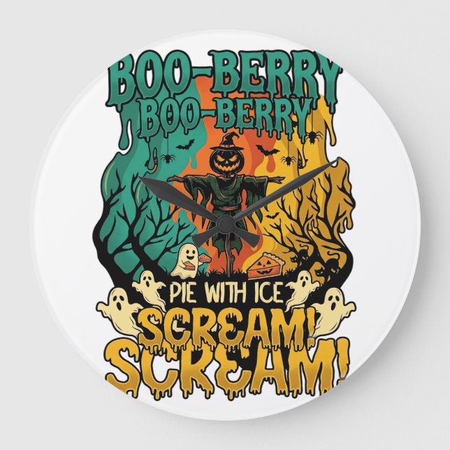 Boo Berry Pie Ice Scream Pumpkin Scarecrow Hallowe Large Clock (Front)