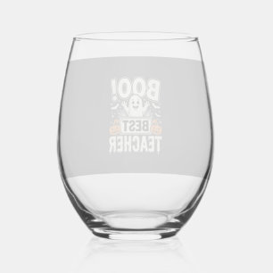 Boo Best Teacher Halloween Ghost Design_1 Stemless Wine Glass