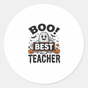 Boo Best Teacher Vintage Halloween Teacher Design_ Classic Round Sticker