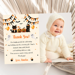 Boo Black Cat Halloween Party Photo Thank You Card