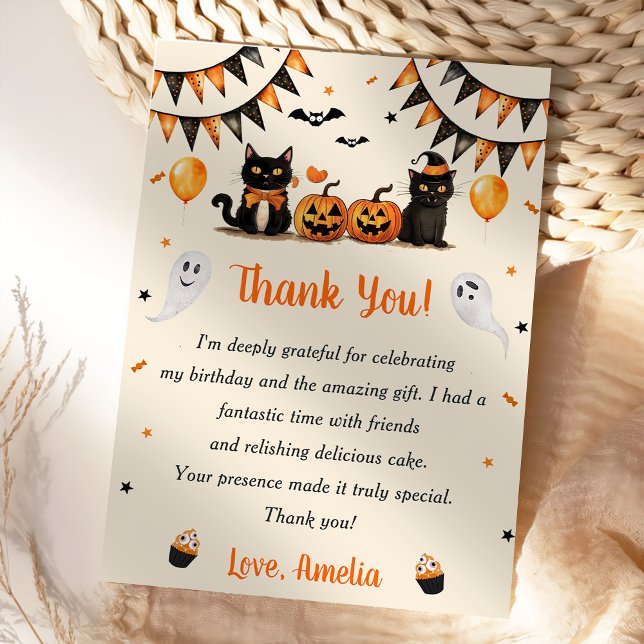 Boo Black Cat Halloween Party Thank You Card (Creator Uploaded)