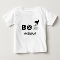Boo black cat pumpkin face custom name Halloween