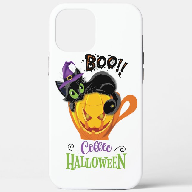 Boo Black Cat, Scary Pumpkin Coffee Halloween Case-Mate iPhone Case (Back)