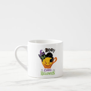 Boo Black Cat, Scary Pumpkin Coffee Halloween Espresso Cup