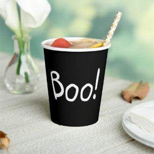 Boo black cute handwritten typography Halloween Paper Cups